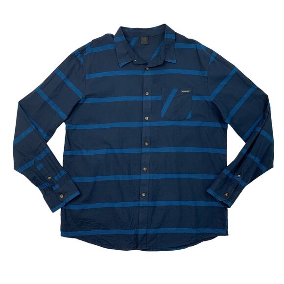 Oakley Shirt Mens XL Extra Large Navy Button Up Stripe Long Sleeve Chest Pocket - Picture 1 of 10